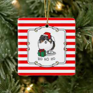 Christmas Santa Hat Pomeranian (tri-color) Cute Ceramic Ornament