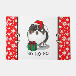 Christmas Santa Hat Pomeranian (tri-color) Cute Doormat