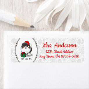 Christmas Santa Hat Pomeranian (tri-color) Cute Label