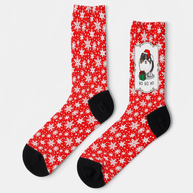 Christmas Santa Hat Pomeranian (tri-color) Cute Socks (Left)