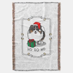 Christmas Santa Hat Pomeranian (tri-color) Cute Throw Blanket