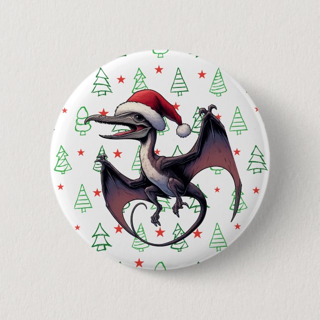 Christmas Santa hat pterodactyl  Button (Front)