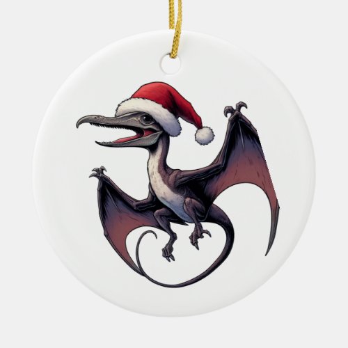 Christmas Santa hat pterodactyl  Ceramic Ornament