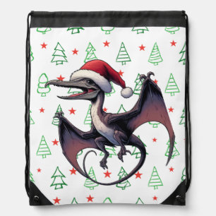 Christmas Santa hat pterodactyl Drawstring Bag