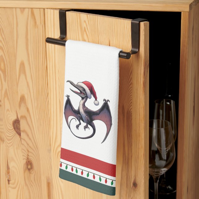Christmas Santa hat pterodactyl  Kitchen Towel (Thirds Fold)