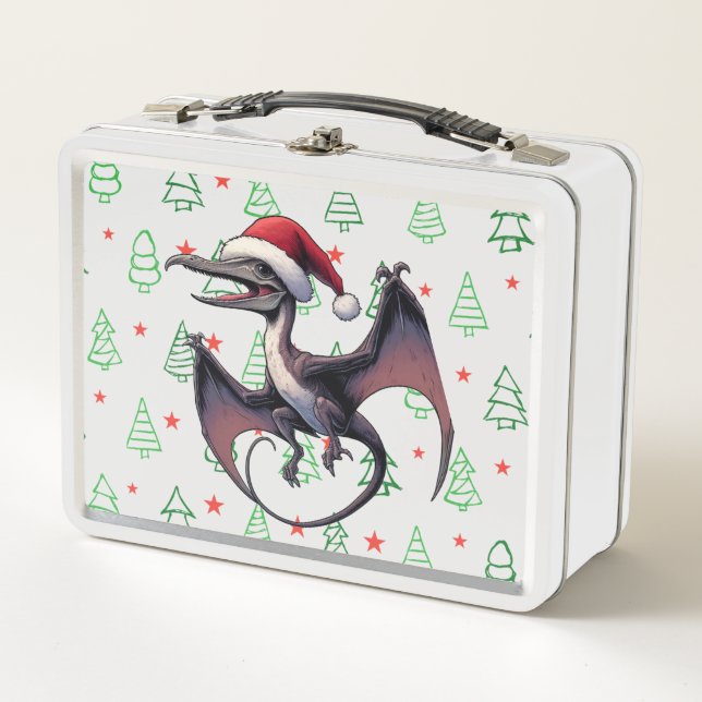 Christmas Santa hat pterodactyl  Metal Lunch Box (Front)