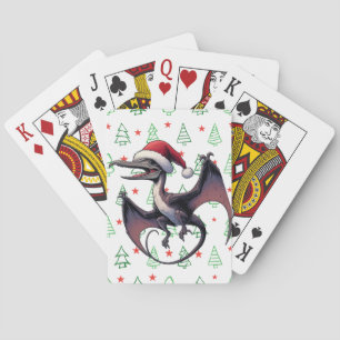 Christmas Santa hat pterodactyl Poker Cards