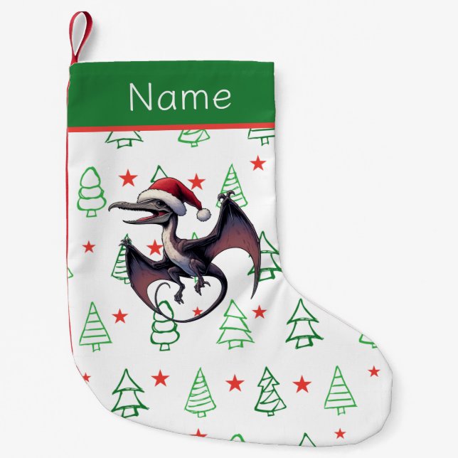 Christmas Santa hat pterodactyl  Small Christmas Stocking (Front)