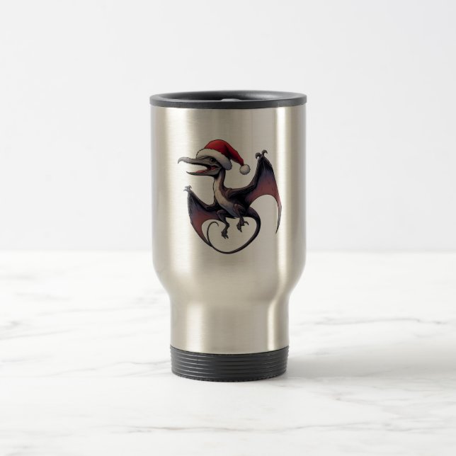 Christmas Santa hat pterodactyl  Travel Mug (Center)