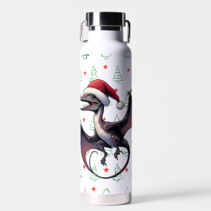 Christmas Santa hat pterodactyl  Water Bottle
