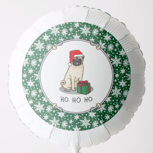 Christmas Santa Hat Pug Dog (light fawn) Cute Balloon