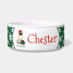 Christmas Santa Hat Pug Dog (light fawn) Cute Bowl