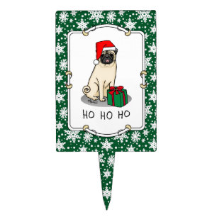 Christmas Santa Hat Pug Dog (light fawn) Cute Cake Topper