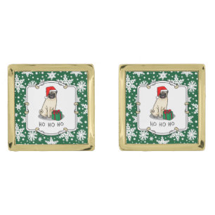 Christmas Santa Hat Pug Dog (light fawn) Cute Cufflinks