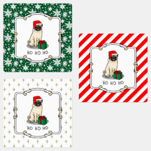 Christmas Santa Hat Pug Dog (light fawn) Cute Labels