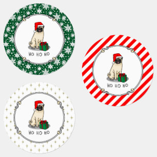 Christmas Santa Hat Pug Dog (light fawn) Cute Labels