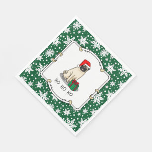 Christmas Santa Hat Pug Dog (light fawn) Cute Napkins