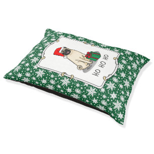 Christmas Santa Hat Pug Dog (light fawn) Cute Pet Bed