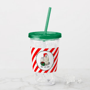 Christmas Santa Hat Puli Dog (white) Cute Funny Acrylic Tumbler