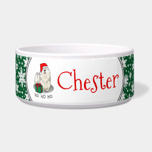 Christmas Santa Hat Puli Dog (white) Cute Funny Bowl
