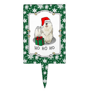Christmas Santa Hat Puli Dog (white) Cute Funny Cake Topper