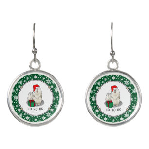 Christmas Santa Hat Puli Dog (white) Cute Funny Earrings