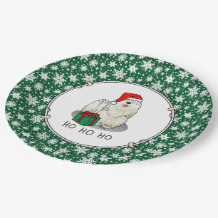 Christmas Santa Hat Puli Dog (white) Cute Funny Paper Plates