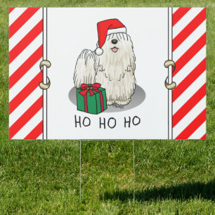 Christmas Santa Hat Puli Dog (white) Cute Funny Sign
