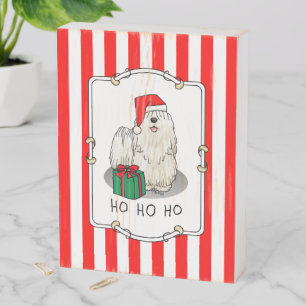 Christmas Santa Hat Puli Dog (white) Cute Funny Wooden Box Sign