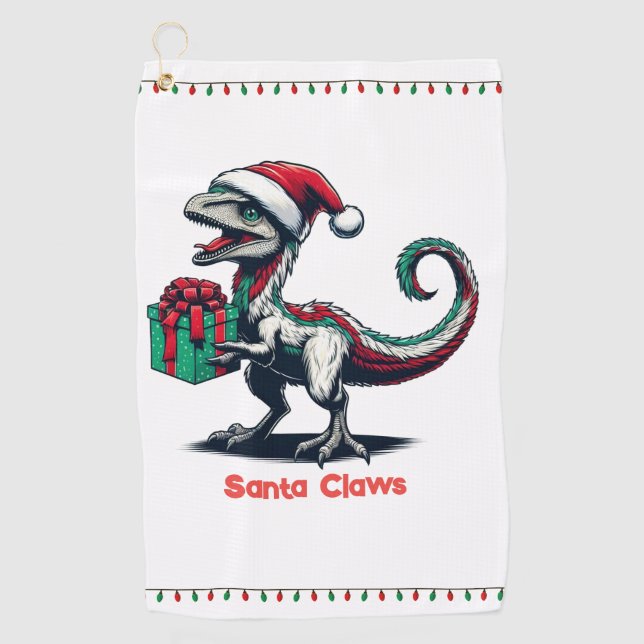 Christmas Santa hat raptor  Golf Towel (Front)