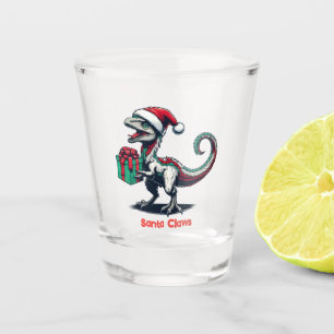 Christmas Santa hat raptor Shot Glass