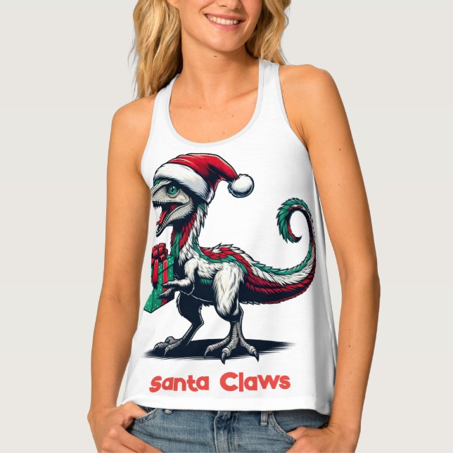 Christmas Santa hat raptor  Tank Top (Front)