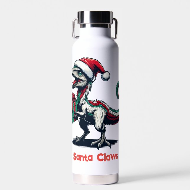 Christmas Santa hat raptor  Water Bottle (Front)