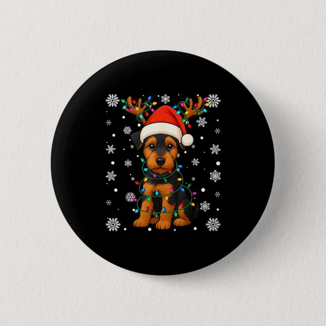 Christmas Santa Hat Reindeer Airedale Terrier Love Button (Front)