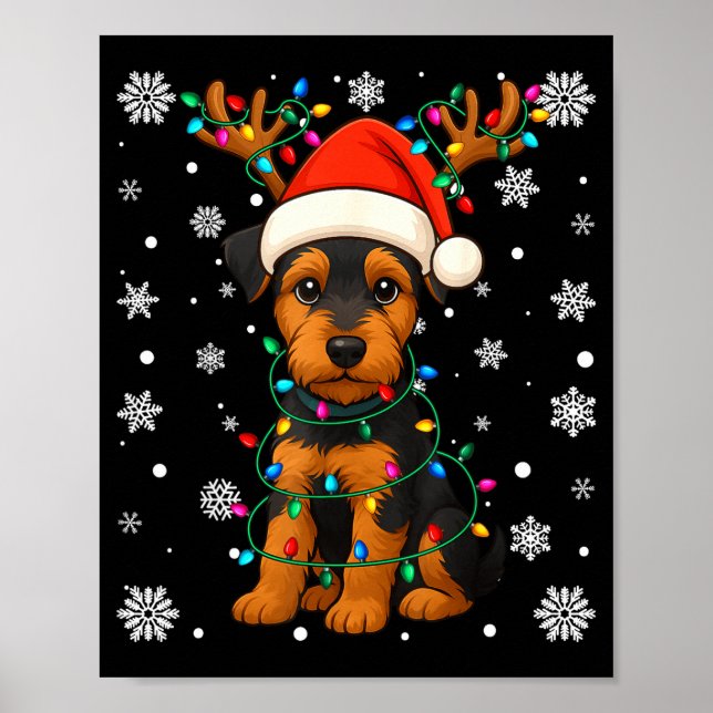 Christmas Santa Hat Reindeer Airedale Terrier Love Poster (Front)