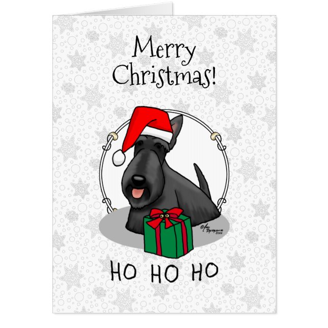 Christmas Santa Hat Scottish Terrier (black) Cute Card (Front)