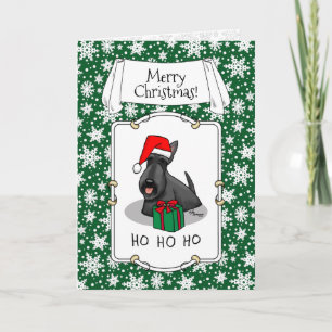 Christmas Santa Hat Scottish Terrier (black) Cute Card