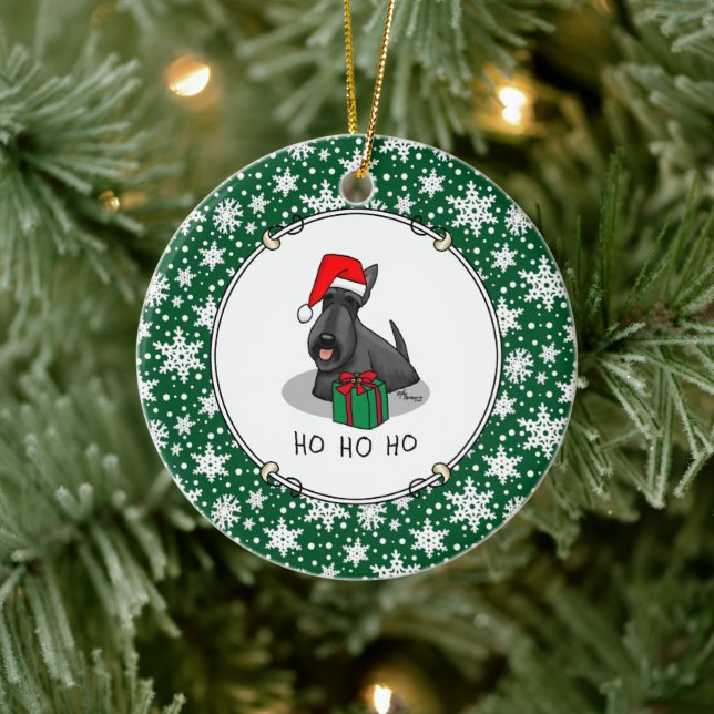 Christmas Santa Hat Scottish Terrier (black) Cute Ceramic Ornament (Tree)