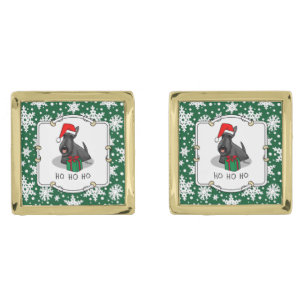 Christmas Santa Hat Scottish Terrier (black) Cute Cufflinks