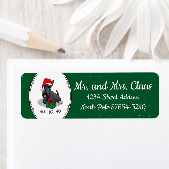 Christmas Santa Hat Scottish Terrier (black) Cute Label (Insitu)