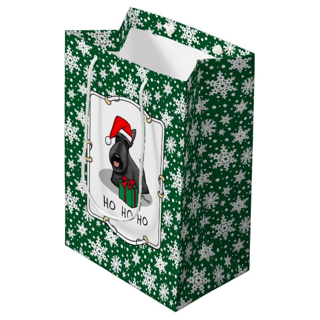 Christmas Santa Hat Scottish Terrier (black) Cute Medium Gift Bag (Front Angled)