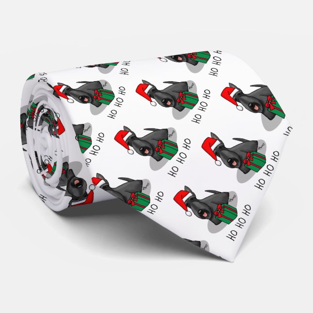 Christmas Santa Hat Scottish Terrier (black) Cute Neck Tie (Rolled)