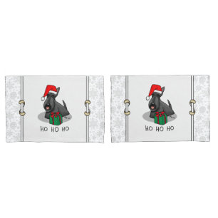 Christmas Santa Hat Scottish Terrier (black) Cute Pillow Case