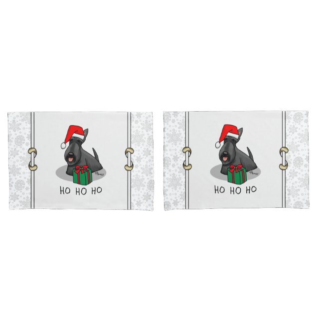 Christmas Santa Hat Scottish Terrier (black) Cute Pillow Case (Front-Set)