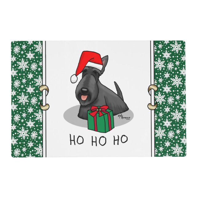 Christmas Santa Hat Scottish Terrier (black) Cute Placemat (Front)