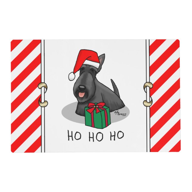 Christmas Santa Hat Scottish Terrier (black) Cute Placemat (Back)
