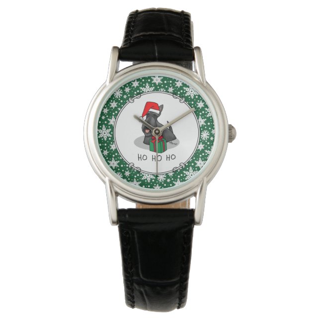 Christmas Santa Hat Scottish Terrier (black) Cute Watch (Front)