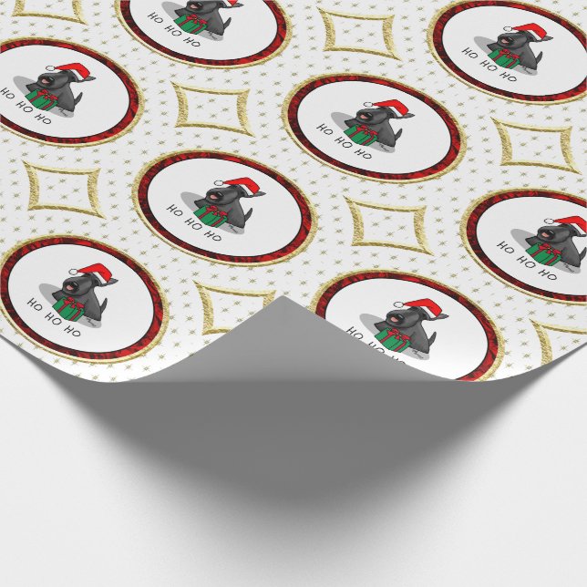 Christmas Santa Hat Scottish Terrier (black) Cute Wrapping Paper (Corner)