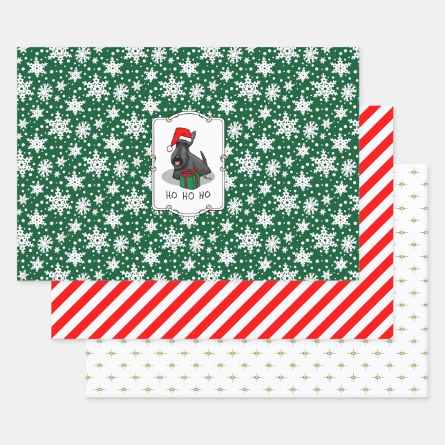 Christmas Santa Hat Scottish Terrier (black) Cute Wrapping Paper Sheets (Set)
