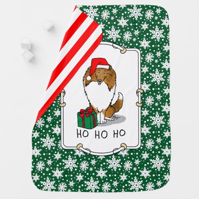 Christmas Santa Hat Shetland Sheepdog (sable) Cute Baby Blanket (In Situ)